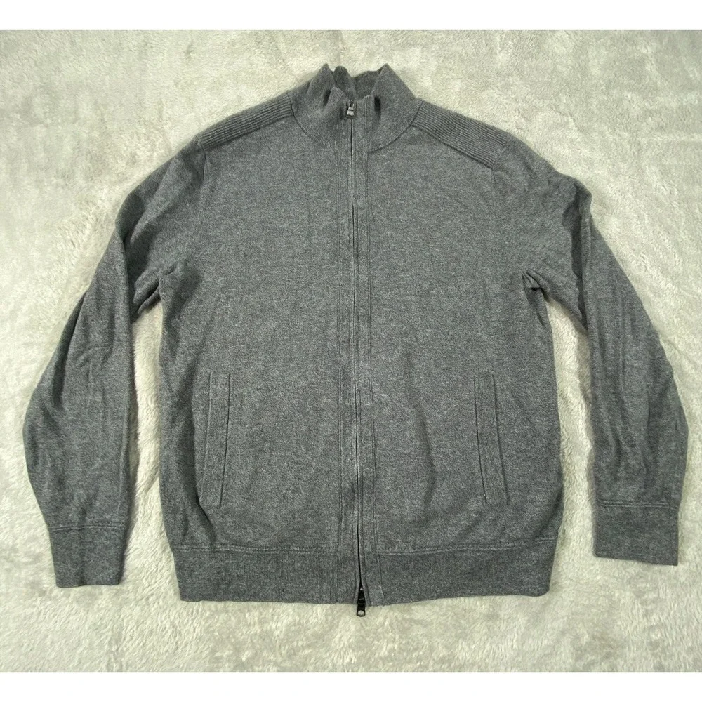 Banana‎ Republic Cardigan Sweater Mens M Gray Cotton Knit Full Zip Long Sleeve